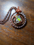 Handcrafted opal pendant with Tesla coil and 1/6 sacred cubit ring in copper wire