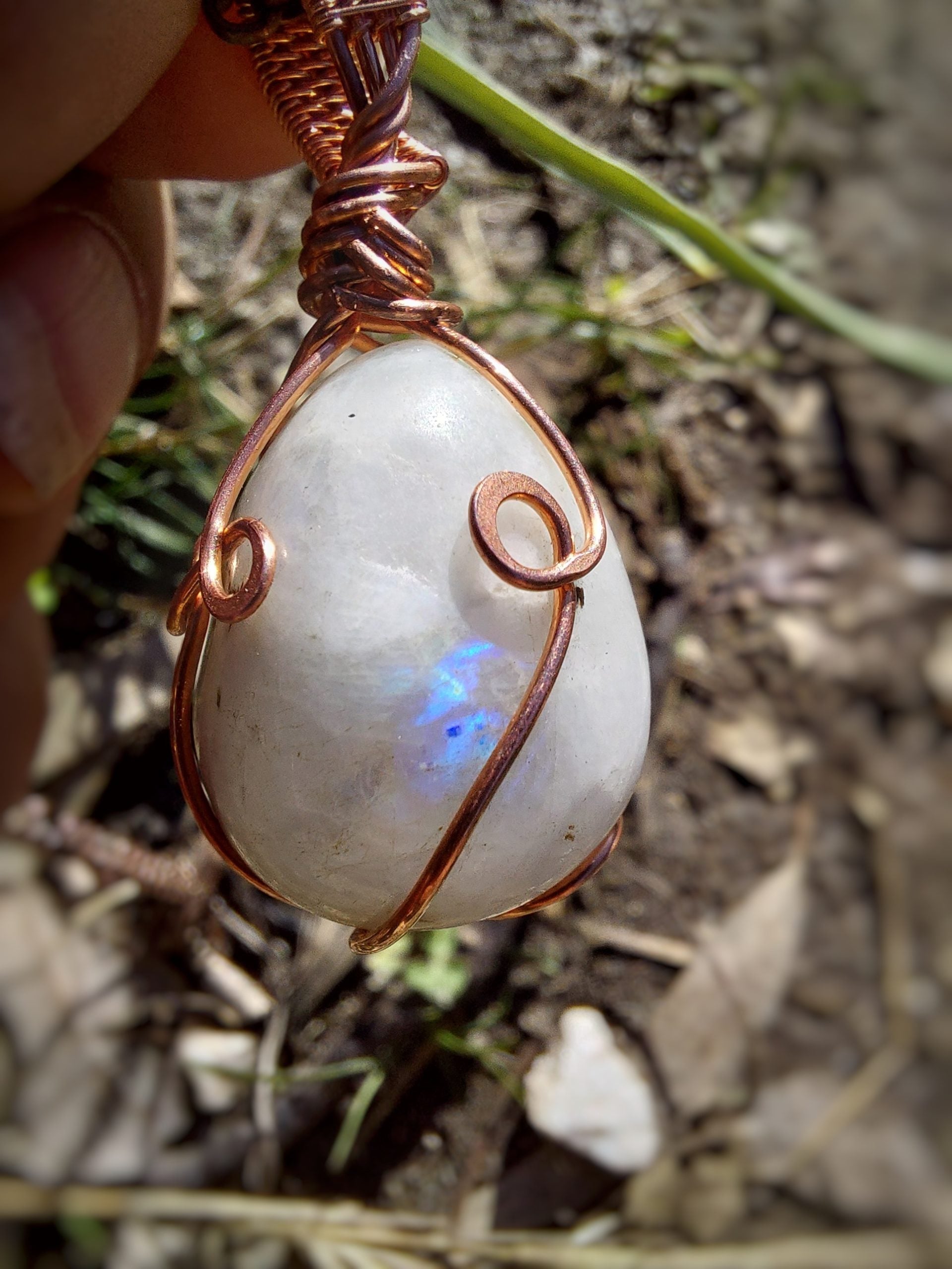 Handmade moonstone copper necklace close-up